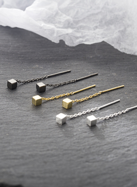 几何养耳洞耳线2020新款潮短款耳线女气质纯银简约百搭小耳线短款