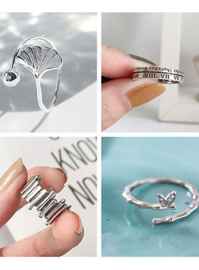 韩版纯银可调节字母百搭饰品戒指