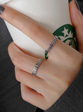 复古做旧戒指女个性ins潮小众设计一辈子有钱花开口指环可调节