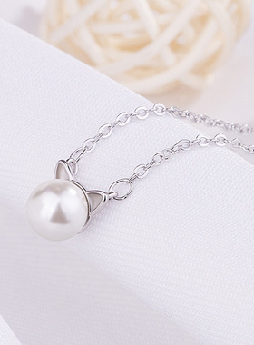 气质可爱猫头短款锁骨配饰珍珠