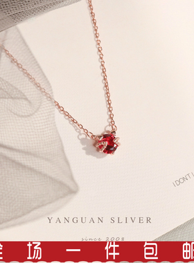 日韩风红色猫咪学生森系锁骨链