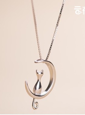 原创设计风月亮猫咪生日锁骨链