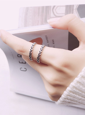 泰银戒指复古麻花开口民族风编织