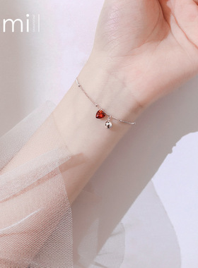 红色甜美风会响铃铛韩版爱心手链