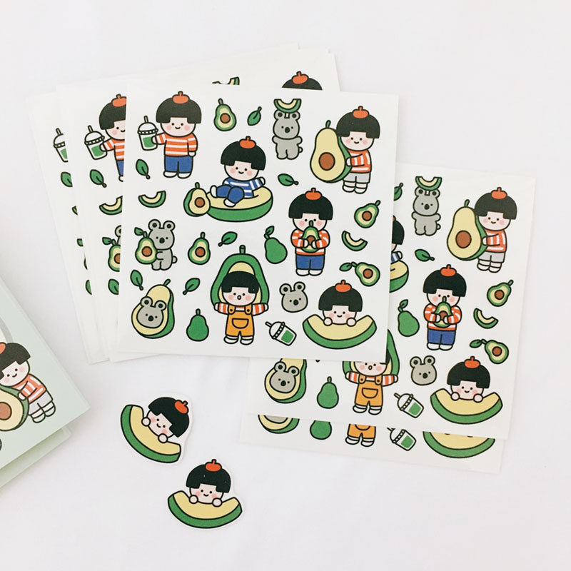 售罄无补 薄荷兔手帐 韩国manzoo绿色牛油果透明贴纸 ins可爱防水