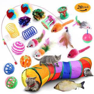 现货宠物猫玩具彩虹隧道套装 跨境新品 剑麻逗猫棒老鼠猫咪自嗨玩具