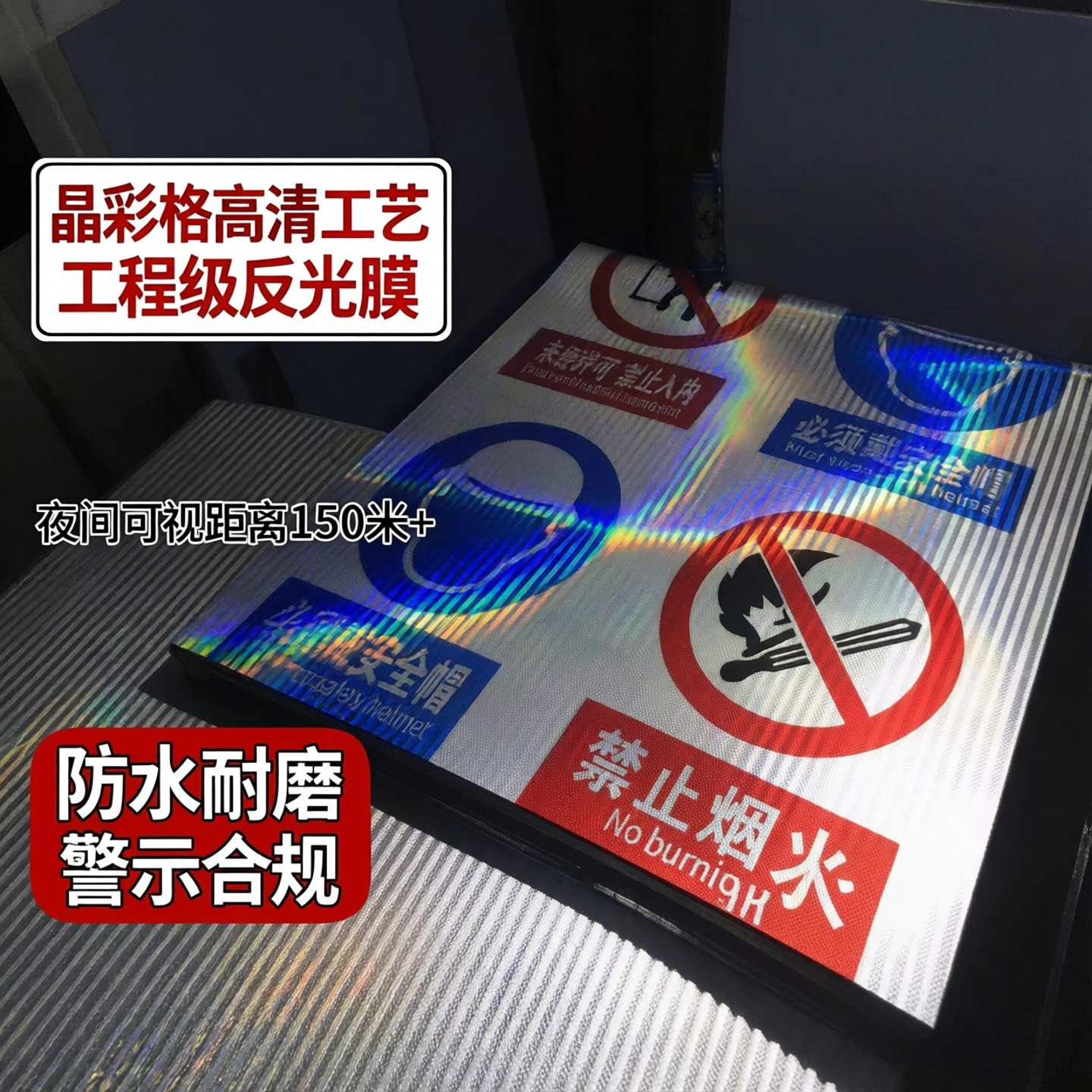 反光膜喷绘UV打印晶彩格高清工程级交通标志贴IV类反光膜警示标志