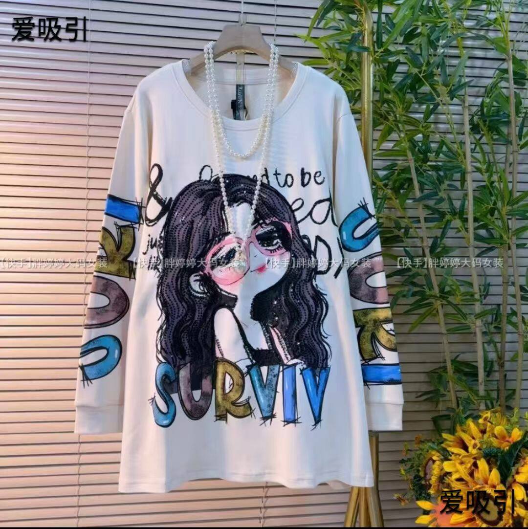 欧货大码女装洋气美式印花长袖复T恤