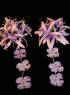 超仙手工仙气花朵烫花发夹时尚个性紫色蝴蝶精致古风旅游拍照头饰