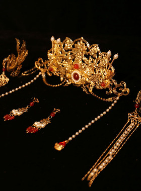 汉服头饰金色凤凰步摇古风发饰仙气流苏唐风明制发冠古装全套配饰