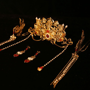 汉服头饰金色凤凰步摇古风发饰仙气流苏唐风明制发冠古装全套配饰