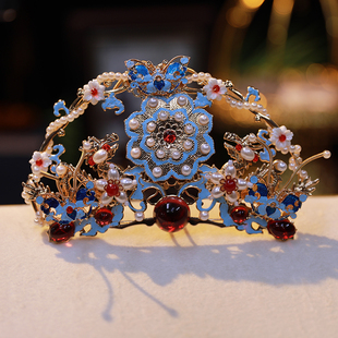 汉服头饰主体全套景泰蓝发簪古风步摇流苏发冠中式古装秀禾发饰女