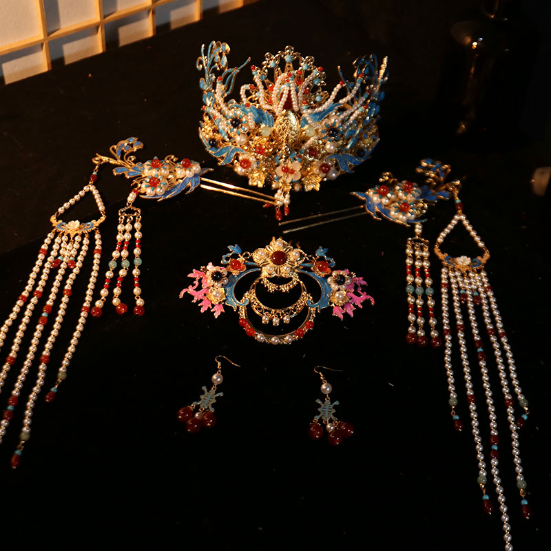古风珍珠凤凰发冠头饰配饰套装