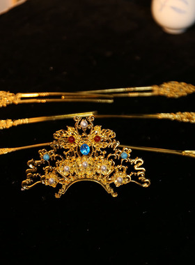 古风汉服宫廷唐风古典秀禾凤冠仙气百搭气质手工富贵烧蓝发冠配饰