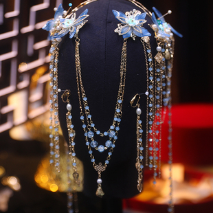 格格间原创长月烬明黎苏苏白鹿同款蓝色头饰发簪古风汉服发饰套装