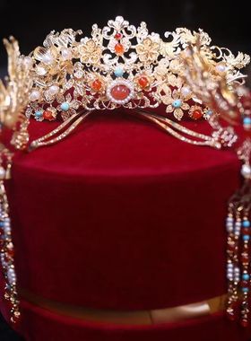 汉服手工头饰发冠发簪套装古风头饰华丽凤冠流苏步摇中式女生发饰