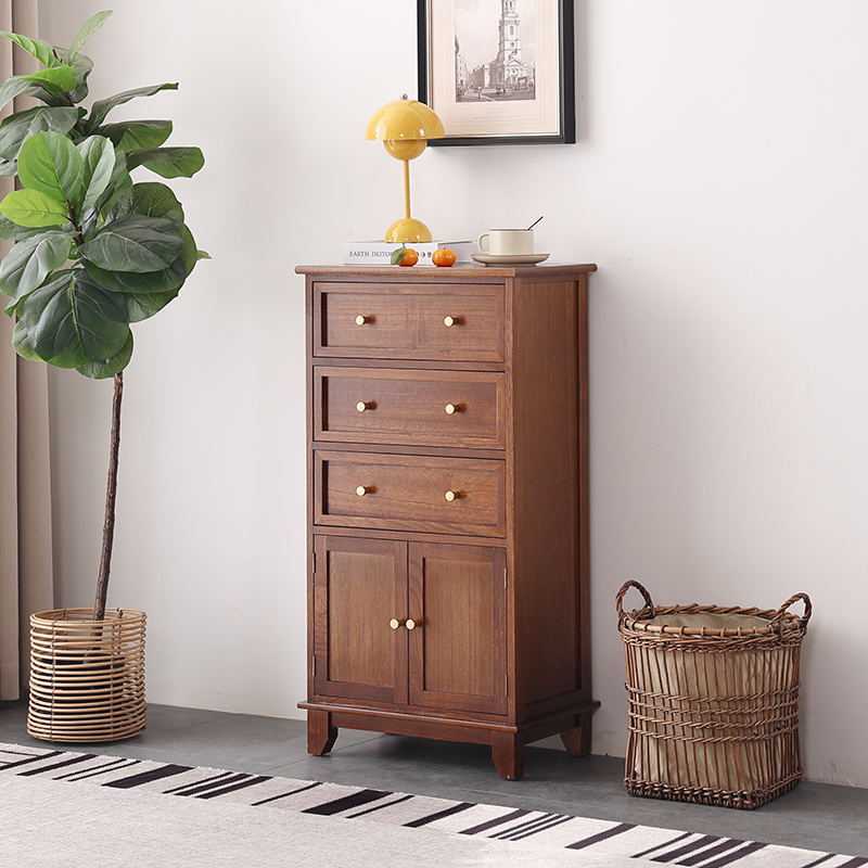 实木斗柜收纳柜卧室抽屉式简约复古柜子三斗柜客厅靠墙储物柜边柜