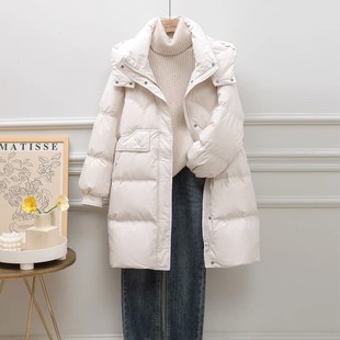 韩版加厚小个子中长款羽绒服女冬季2024新款超时尚宽松白鸭绒外套