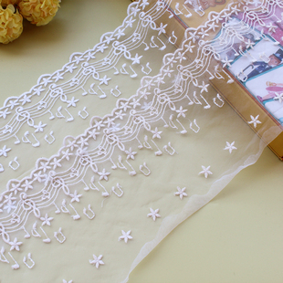 米白色杏色棉线刺绣乐谱符号网纱花边辅料diy服装 窗帘蕾丝宽15cm