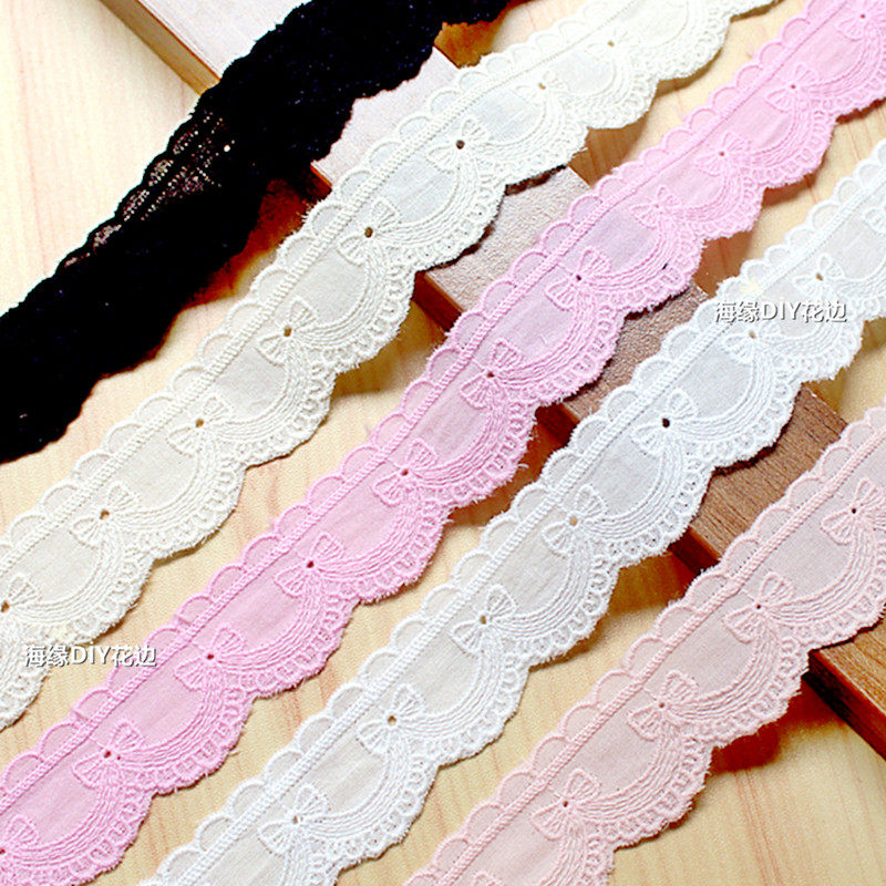 日版纯棉布边刺绣蝴蝶结蕾丝花边  手工diy服装花边辅料装饰宽3cm,居家布艺,花边/蕾丝,淘宝优惠券,粉丝福利购,淘宝优惠卷
