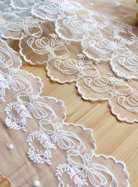 10-41cm纯棉网纱刺绣蝴蝶结蕾丝手工diy洋装裙边窗帘装饰花边辅料