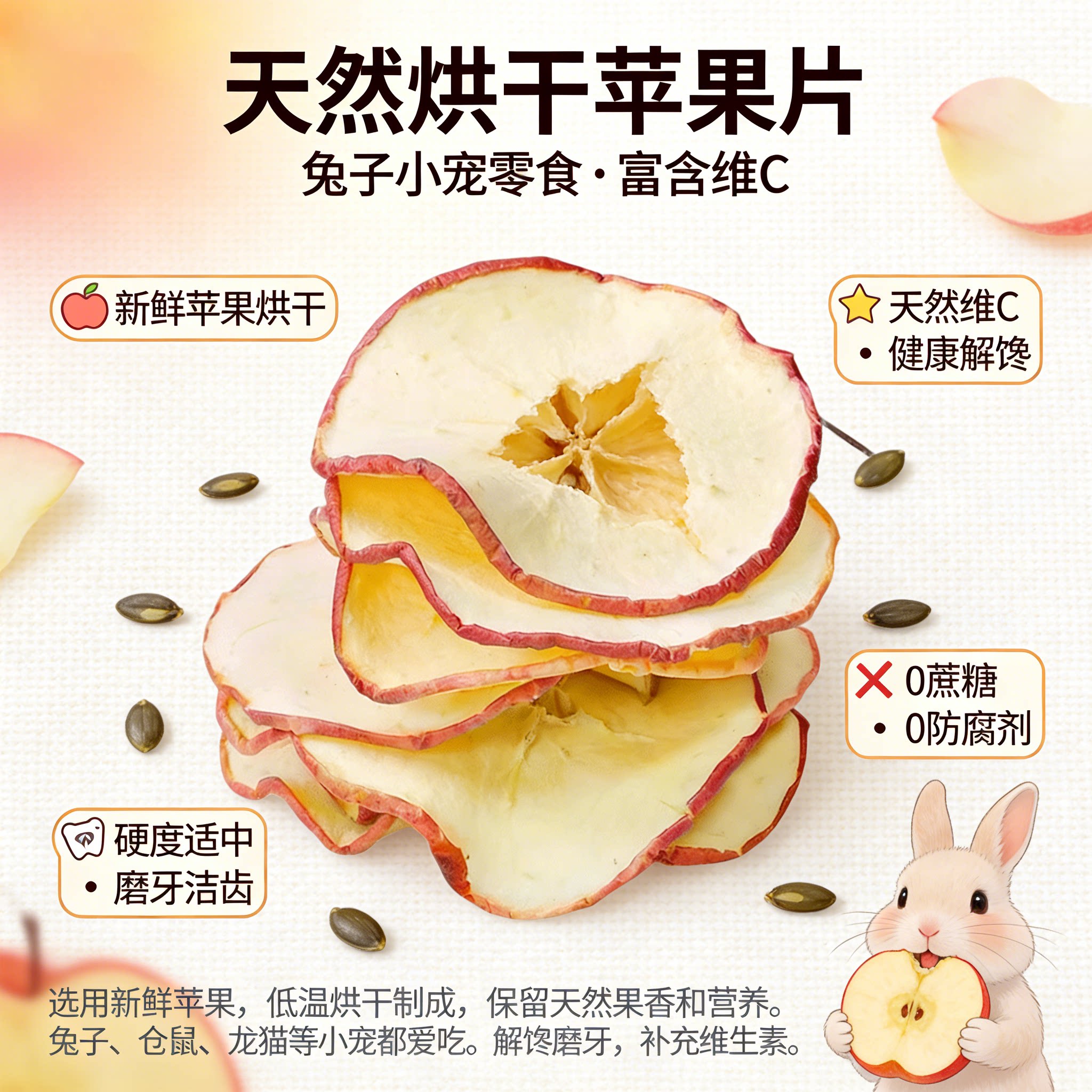 天然烘干苹果片仓鼠龙猫兔兔豚鼠水果干营养零食补充维生素0添加