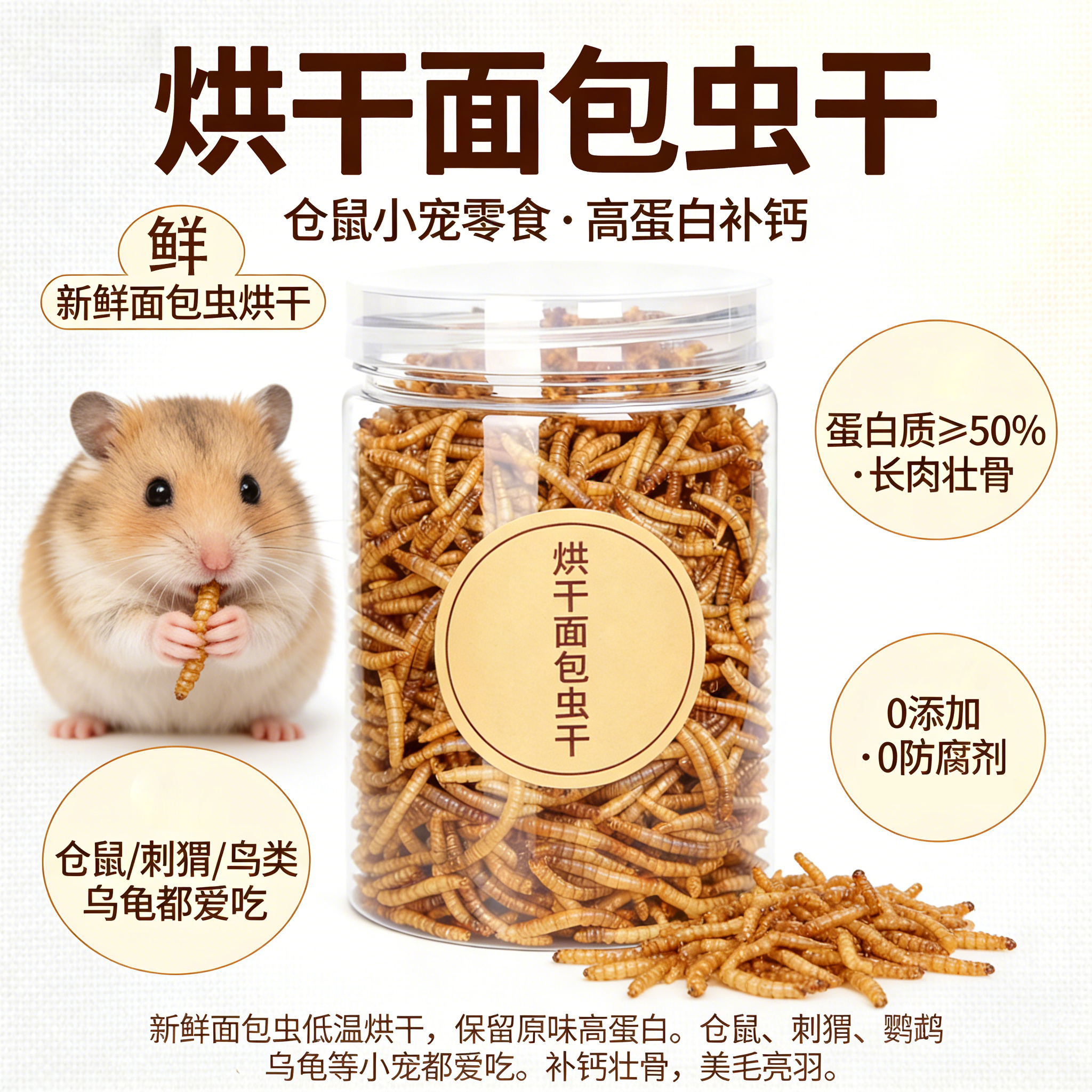 仓鼠零食面包虫干仓鼠粮食海鲜粮小虾干小乌龟金丝熊面包虫干无盐