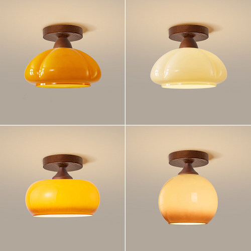 新款中古风走廊过道实木小吸顶灯