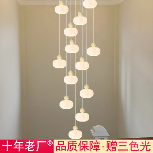 楼梯吊灯长线吊灯奶油风别墅客厅