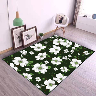 3D印花平绒地垫花卉图案客厅茶几卧室床边毯飘窗门厅防滑地垫定制