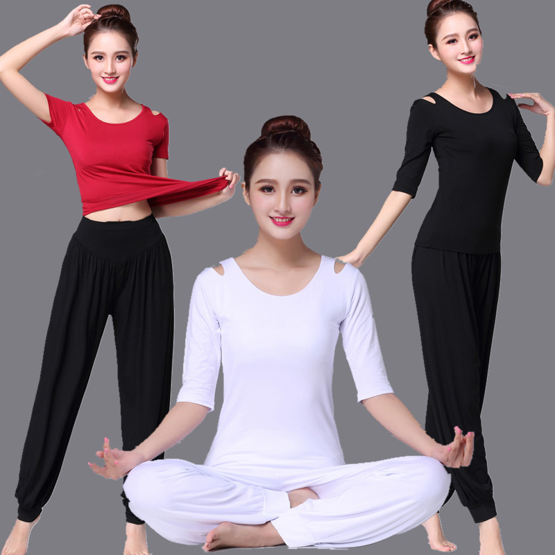 瑜伽服套装新款莫代尔练功服短袖运动瑜伽健身服俩件套女含胸垫