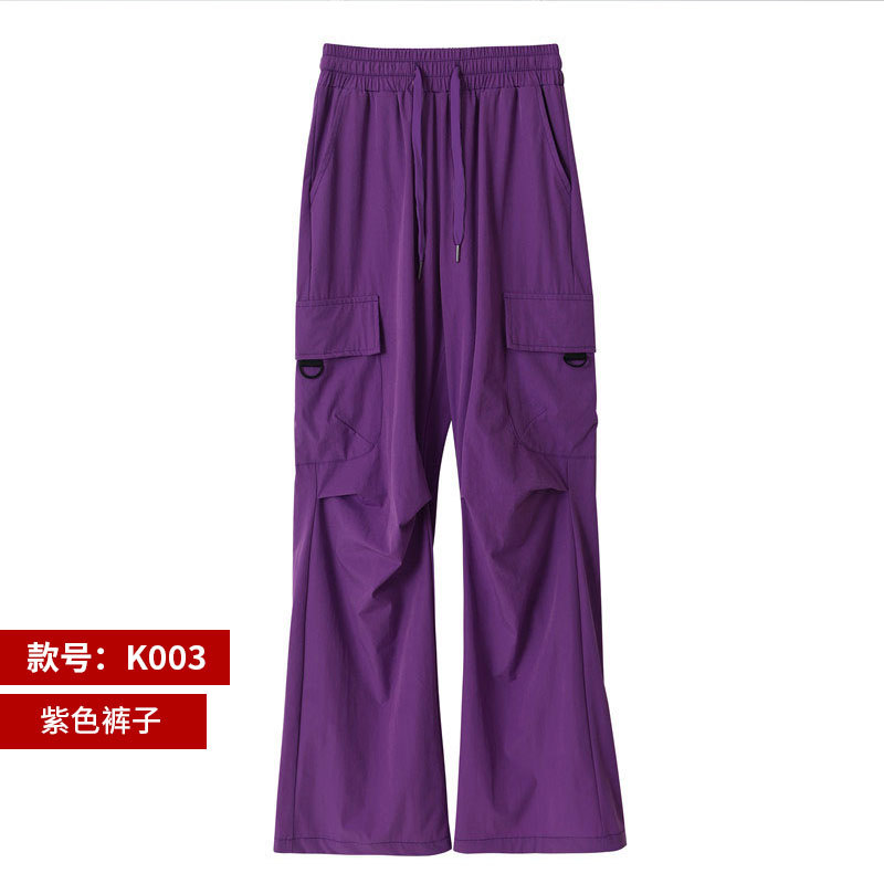 夏季薄款美式工装裤女2025新款高腰宽松透气速干运动休闲阔腿裤子