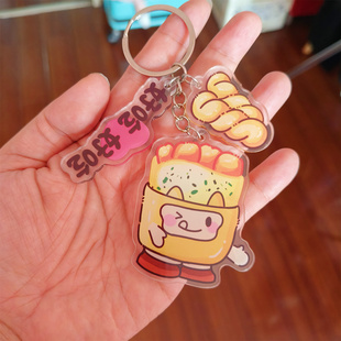 文创煎饼果子好吃 天津特色亚克力卡通钥匙扣挂件包包链