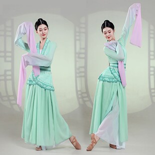 2024春晚踏春舞蹈服装古典舞新款采薇水袖演出服 汉唐中国风汉服