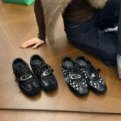 H55女鞋 金属波点方头平底低帮德训鞋 解构波卡尔美学2026春季 新款