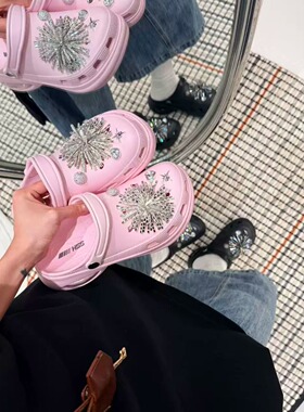 H55女鞋夏季新款气囊洞洞鞋厚底增高休闲潮流一脚蹬防滑凉拖鞋