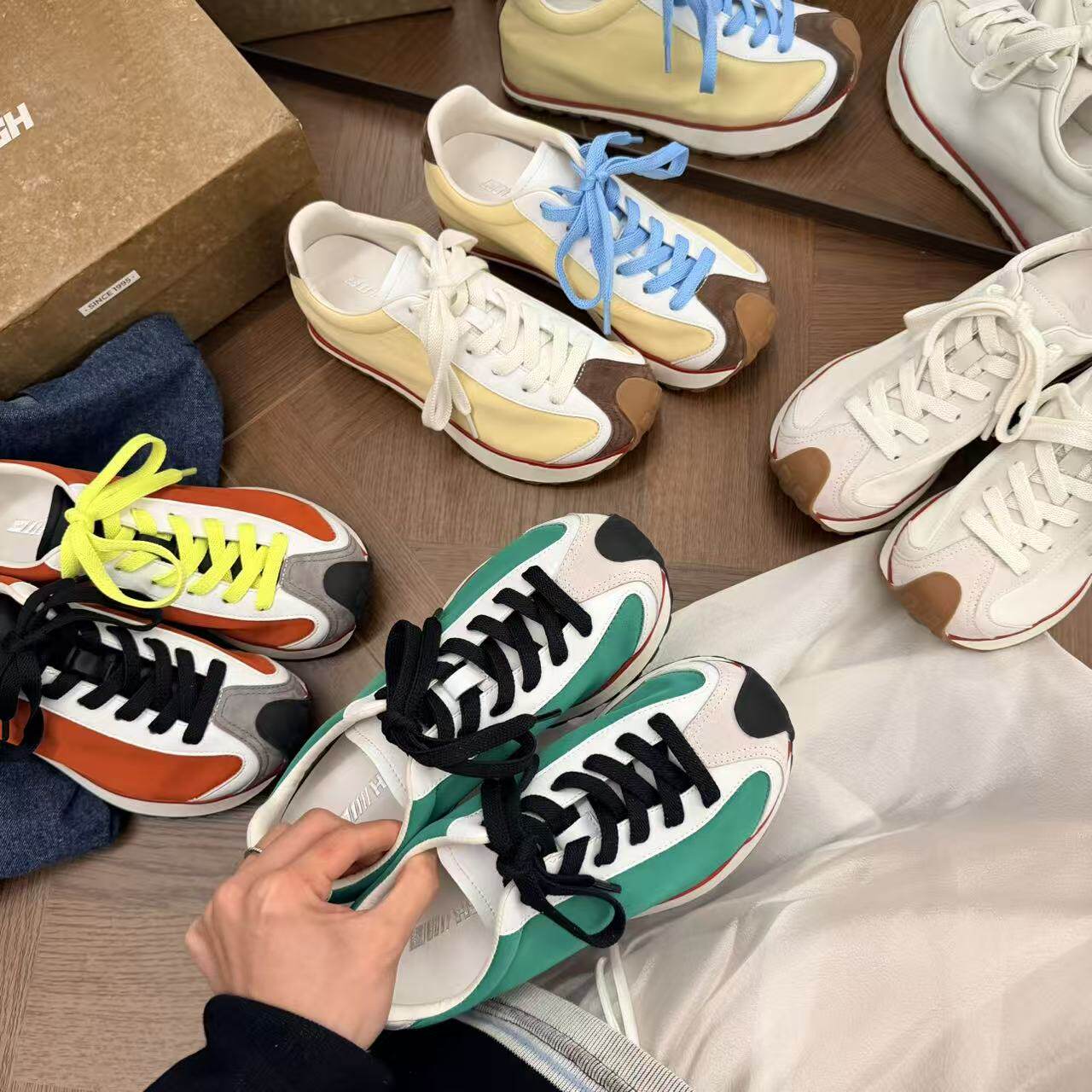 H55女鞋伊甸园2026春季新款春日版百搭撞色复古百搭缤纷华夫鞋