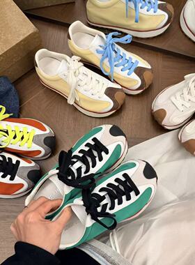 H55女鞋伊甸园2026春季新款春日版百搭撞色复古百搭缤纷华夫鞋