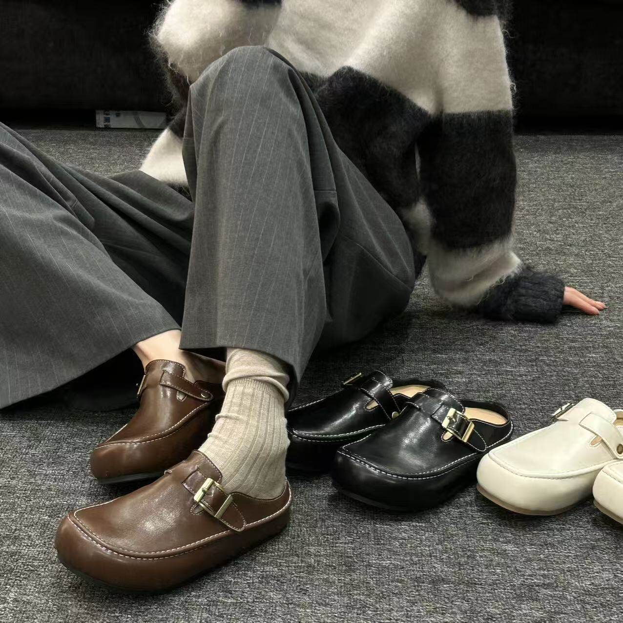 H55女鞋柏林季2026春季新款油蜡质感复古平底简约现代风勃肯鞋女