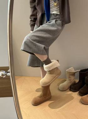 H55女鞋冬日小暖炉2025新款芒果头韩版加绒两穿高帮棉靴雪地靴