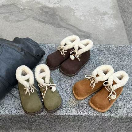 H55女鞋冬日童话2025新款河马墩墩冬季加绒中筒靴雪地靴羊羔毛版