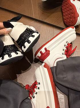 H55女鞋千囍小恶魔2026年春新款厚底拼色大头休闲百搭增高板鞋女