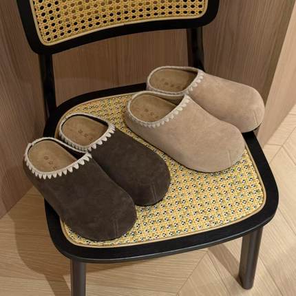 H55女鞋秋日小土豆25早秋新款极简风厚底游牧钩花牛皮博肯鞋拖鞋