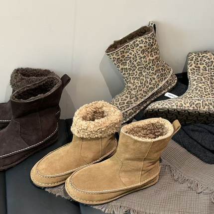 H55女鞋维京时代2025新款大棉双珩线极简风冬季软底百搭雪地靴