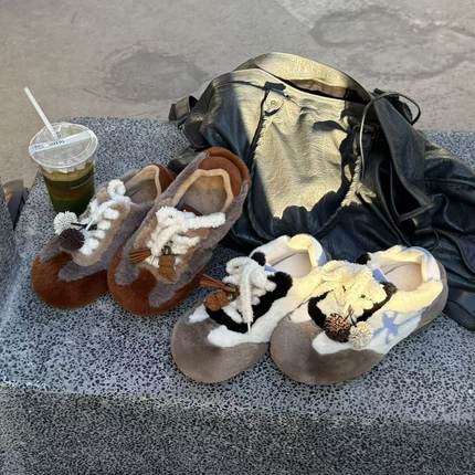 H55女鞋软糯小可爱2025新款小罗毛绒公仔休闲冬季保暖萌版德训鞋