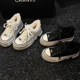 休闲百搭皮面加绒好打理厚底板鞋 新款 极简主义2025冬季 H55女鞋