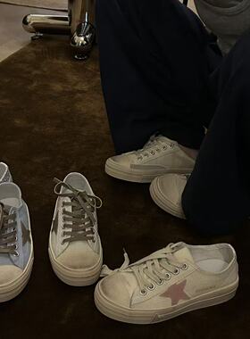 H55女鞋26春夏新款休闲韩版百搭脏脏鞋复古做旧星星鞋潮流板鞋
