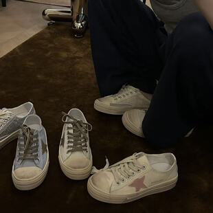 H55女鞋26春夏新款休闲韩版百搭脏脏鞋复古做旧星星鞋潮流板鞋