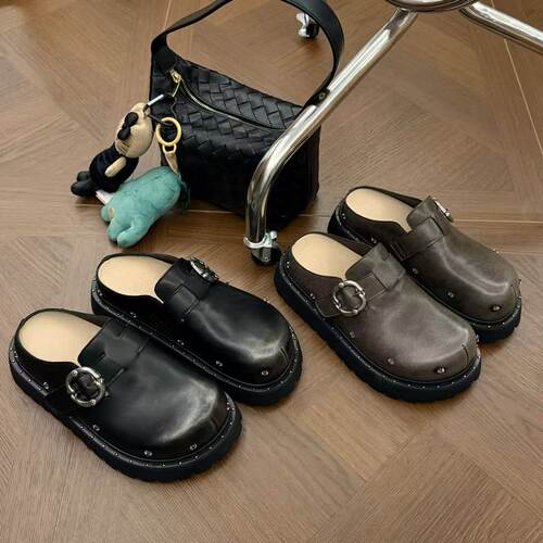 H55女鞋2026春季新款重工金属廓形感铆钉擦色休闲一脚蹬鞋勃肯鞋
