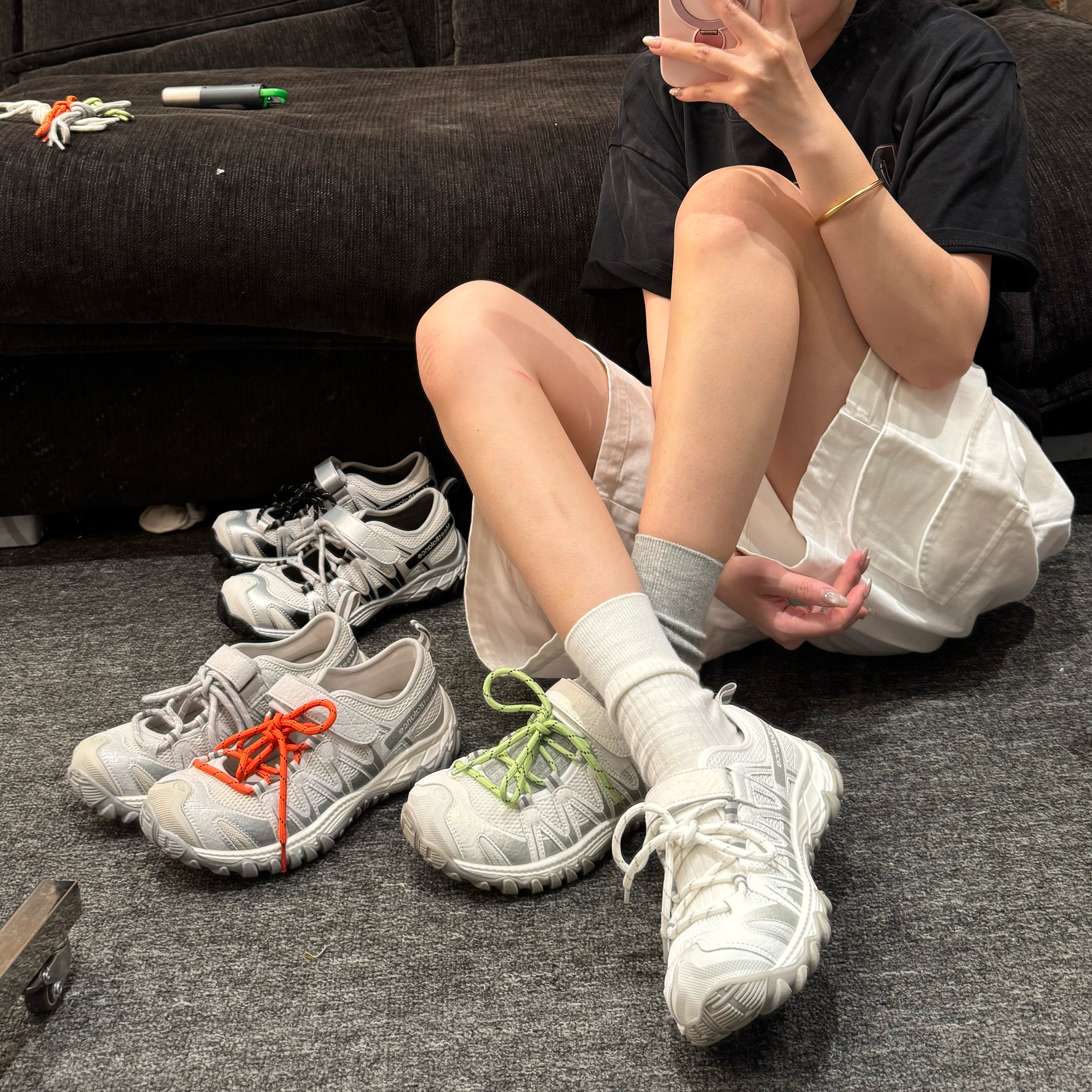 H55女鞋夏季新款时尚休闲鞋网面透气徒步鞋魔术贴运动舒适凉鞋